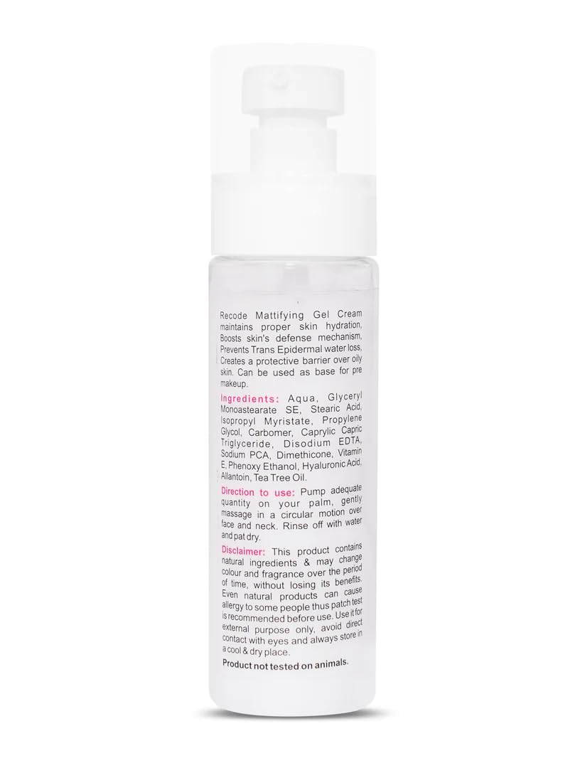 Recode Mattifying Gel Maintains Proper Skin Hydration, Base for Pre Makeup, Fragrance, Paraben & Silicone Free, For all Skin Type, 100ml  from recode