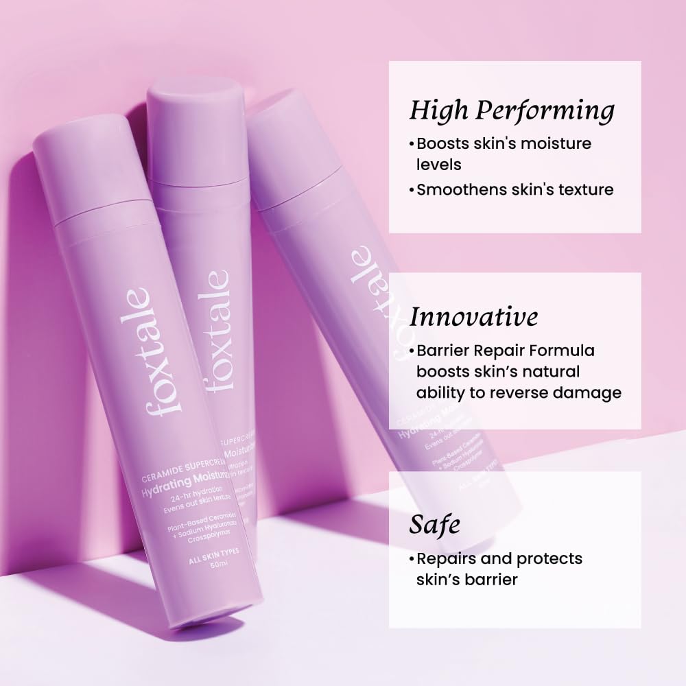 Foxtale 5x Hydrating Ceramide Moisturizer for Face | Micro Hyaluronic Acid & 3 Ceramides | Lightweight | Fast Absorbing | Repairs Skin Barrier and Texture | Men & Women - 50ml  from FoxTale