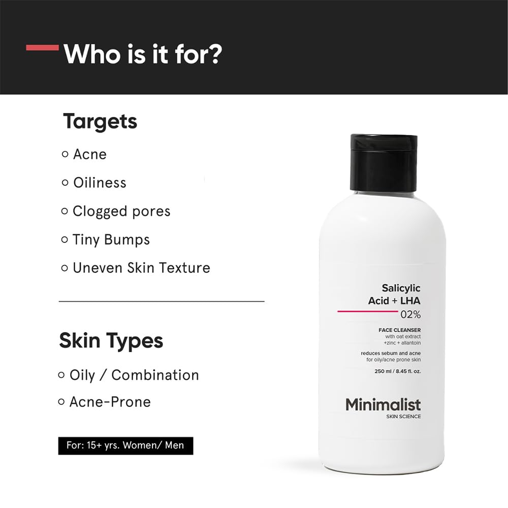 Minimalist 2% Salicylic Acid + LHA Face Cleanser With Zinc For Reducing Sebum & Acne