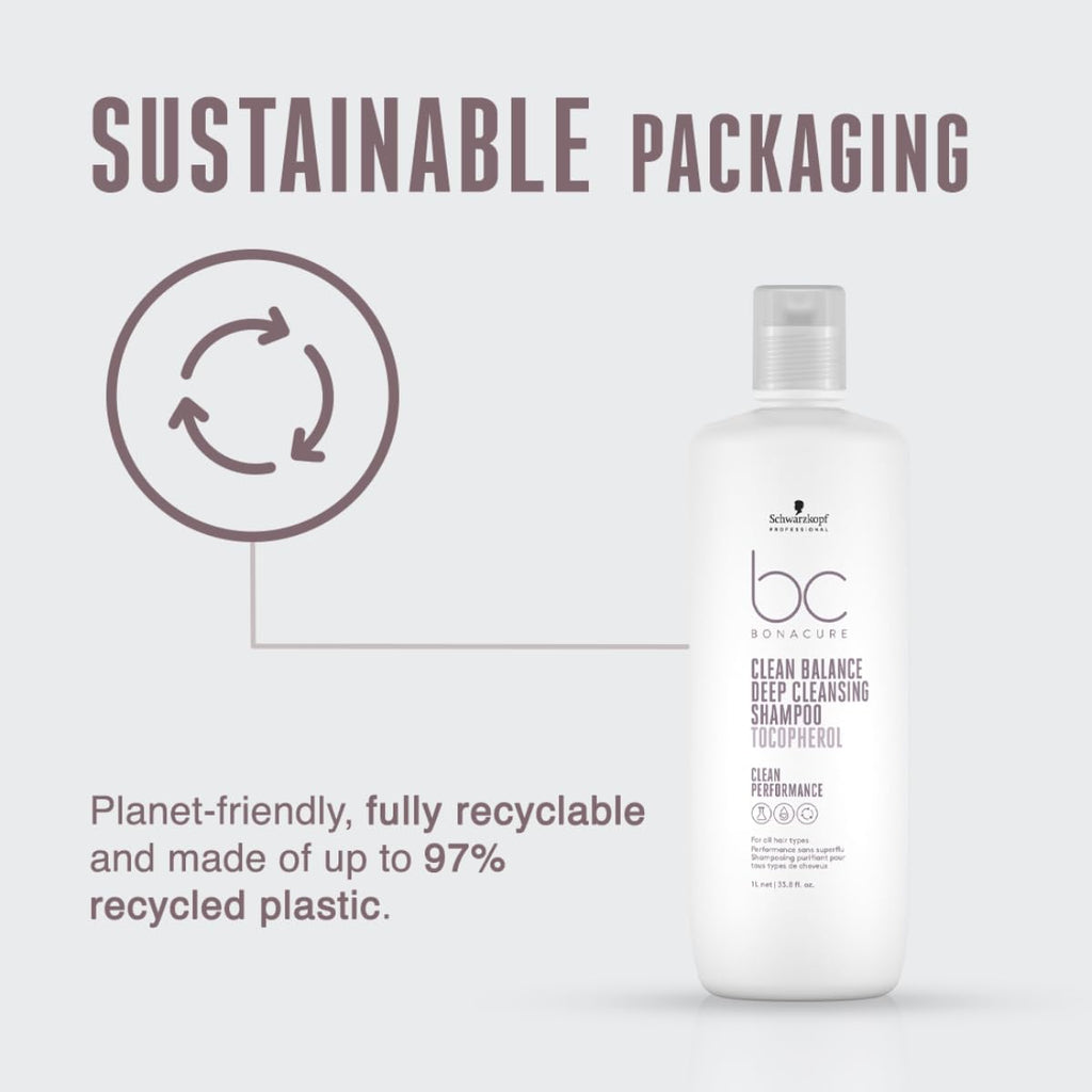 Schwarzkopf Professional Bonacure Clean Balance Deep Cleansing Shampoo with Tocopherol | For All Hair Types - 1L  from Schwarzkopf Professional