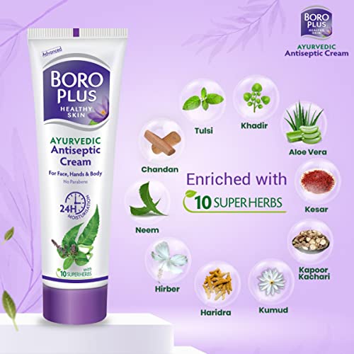 Boroplus Antiseptic Cream Provides 24Hrs Moisturisation Ayurvedic Cream For All Aeasons Hand Cream, Body Cream & Face Cream, Moisturises Dry Skin With Goodness Of Neem, Tulsi And Aloe Vera, 120Ml  from BOROPLUS