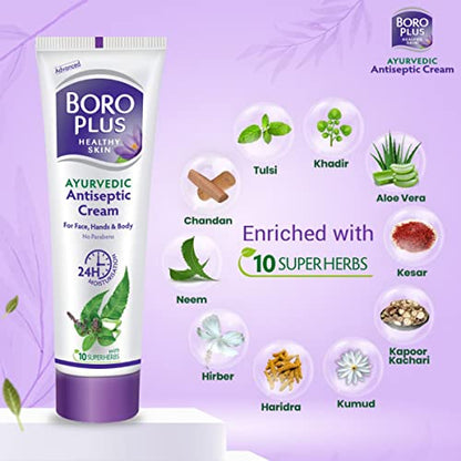 Boroplus Antiseptic Cream Provides 24Hrs Moisturisation Ayurvedic Cream For All Aeasons Hand Cream, Body Cream & Face Cream, Moisturises Dry Skin With Goodness Of Neem, Tulsi And Aloe Vera, 120Ml  from BOROPLUS