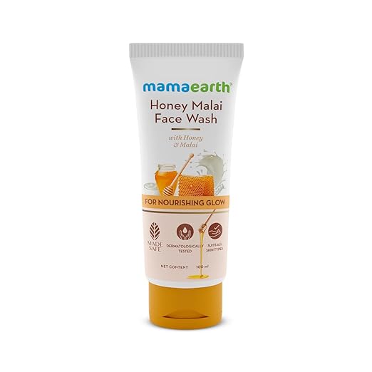 Mamaearth Honey Malai Face Wash with Honey & Malai For Nourishing Glow 100 ml | For all skin types, Best Suits Dry Skin, Combination Skin, Non Drying Gentle Cleanser, No Parabens, No Sulphates face Wash from mamaearth