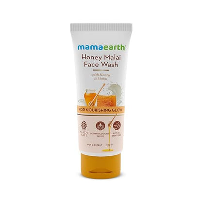 Mamaearth Honey Malai Face Wash with Honey & Malai For Nourishing Glow 100 ml | For all skin types, Best Suits Dry Skin, Combination Skin, Non Drying Gentle Cleanser, No Parabens, No Sulphates face Wash from mamaearth