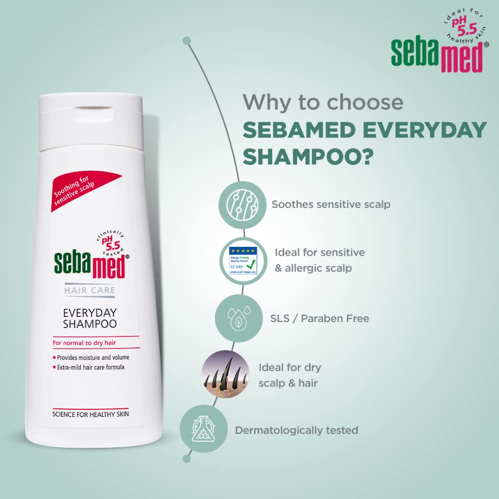SebaMed Everyday Shampoo 200 Ml|Ph 5.5|Normal To Dry Hair|Mild|Gives Moisture&Volume|Phthalates&Sls And Parabens Free|Men&Women L Shampoo For Dry Scalp Toxin Free L Clinically Proven L Toxin Free  from SebaMed