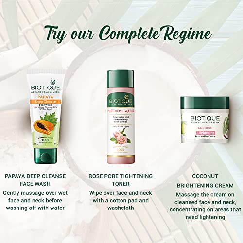 Biotique Coconut Brightening Instant Glow Cream| Lightweight and Non-Greasy | Reduces Dark Spots and Protects Ageing | Nourished and Moisturized Skin |100% Botanical Extracts| All Skin Types | 50gm Face Cream from Biotique