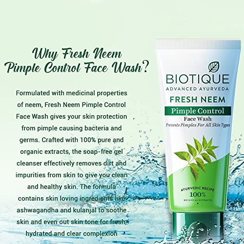Biotique Advanced Ayurveda Bio Neem Purifying Face Wash for All Skin Types, 150ml face Wash from Biotique