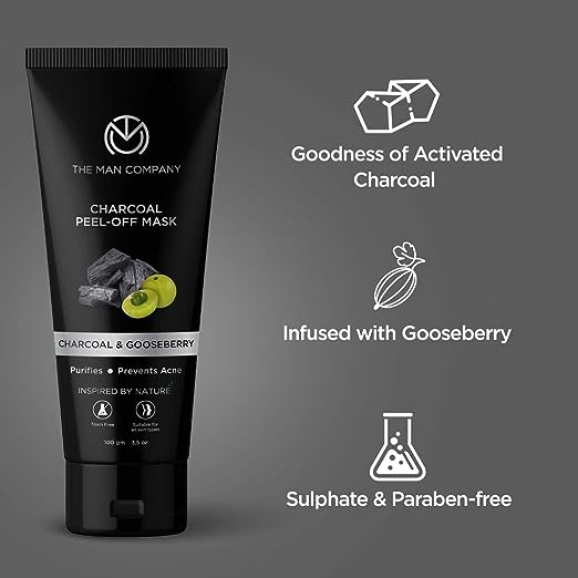 The Man Company Activated Charcoal Peel Off Face Mask for Men | Deep Cleansing | Blackhead / Whitehead & Dead Skin Removal | Paraben & Sulphate Free - 100gm