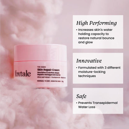 Foxtale Skin Repair Cream with Olive Leaf Extract, Provitamin B5 and Niacinamide for Dry and Sensitive Skin Types, Men & Women, 50g  from FoxTale