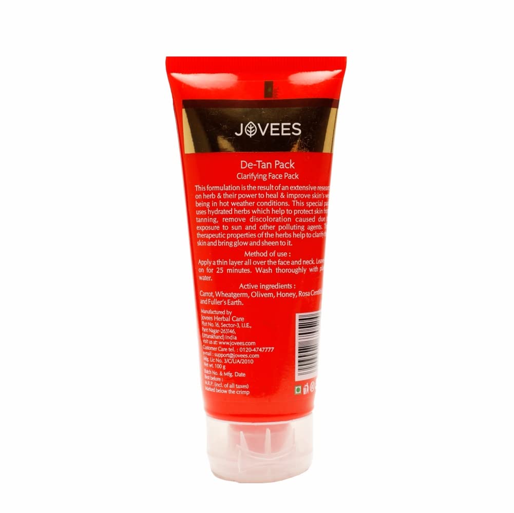 Jovees Herbal De-Tan Face Pack | Contains Wheat Germ and Carrot | For Tan Removal and Skin Revitalization | Bright and Glowing Skin | 100% Herbal | Paraben And Alcohol Free | 100gm  from JOVEES