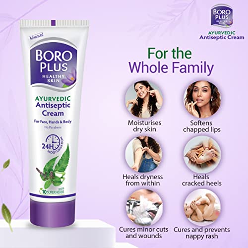 Boroplus Antiseptic Cream Provides 24Hrs Moisturisation Ayurvedic Cream For All Aeasons Hand Cream, Body Cream & Face Cream, Moisturises Dry Skin With Goodness Of Neem, Tulsi And Aloe Vera, 120Ml  from BOROPLUS