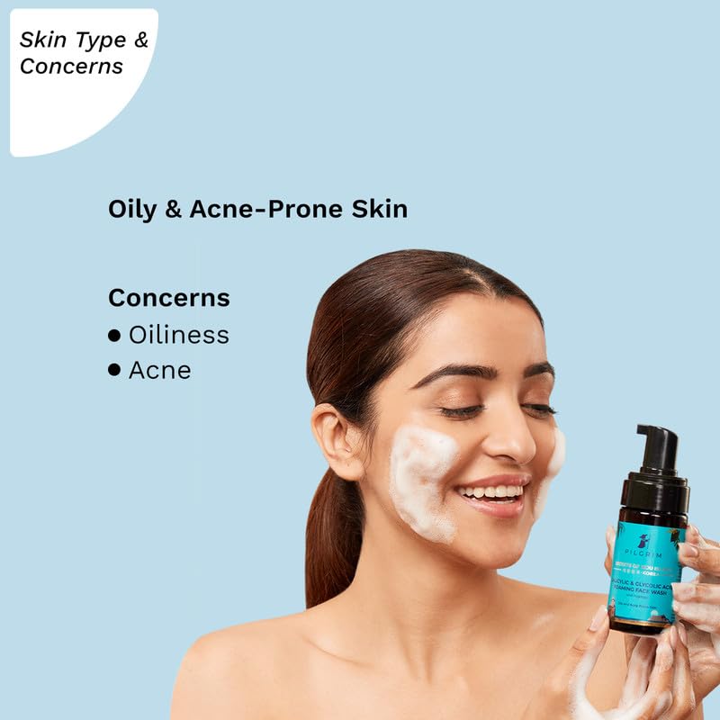 Pilgrim Korean 1.5% Salicylic(Bha) & 2% Glycolic Acid(Aha) Foaming Face Wash For Oily & Acne-Prone Skin | Glycolic & Salicylic Acid Face Wash | Men & Women | Korean Skin Care Products | 120 Ml face Wash from pilgrim