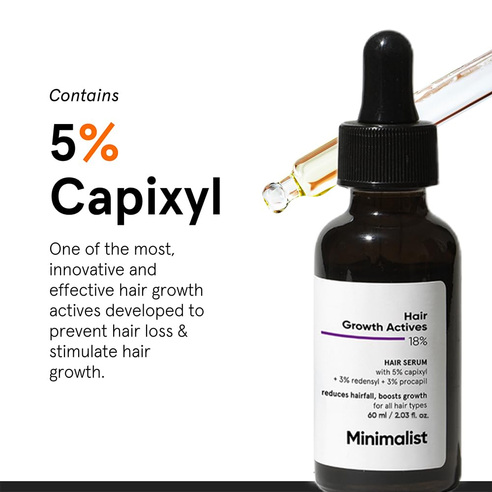 Minimalist Hair Growth Serum With 3% Redensyl, 3% Anagain, 3% Procapil, 5% Capixyl & 4% Baicapil 18% Hair Growth Actives | For Hair Fall Control | For Men & Women | 60 ml