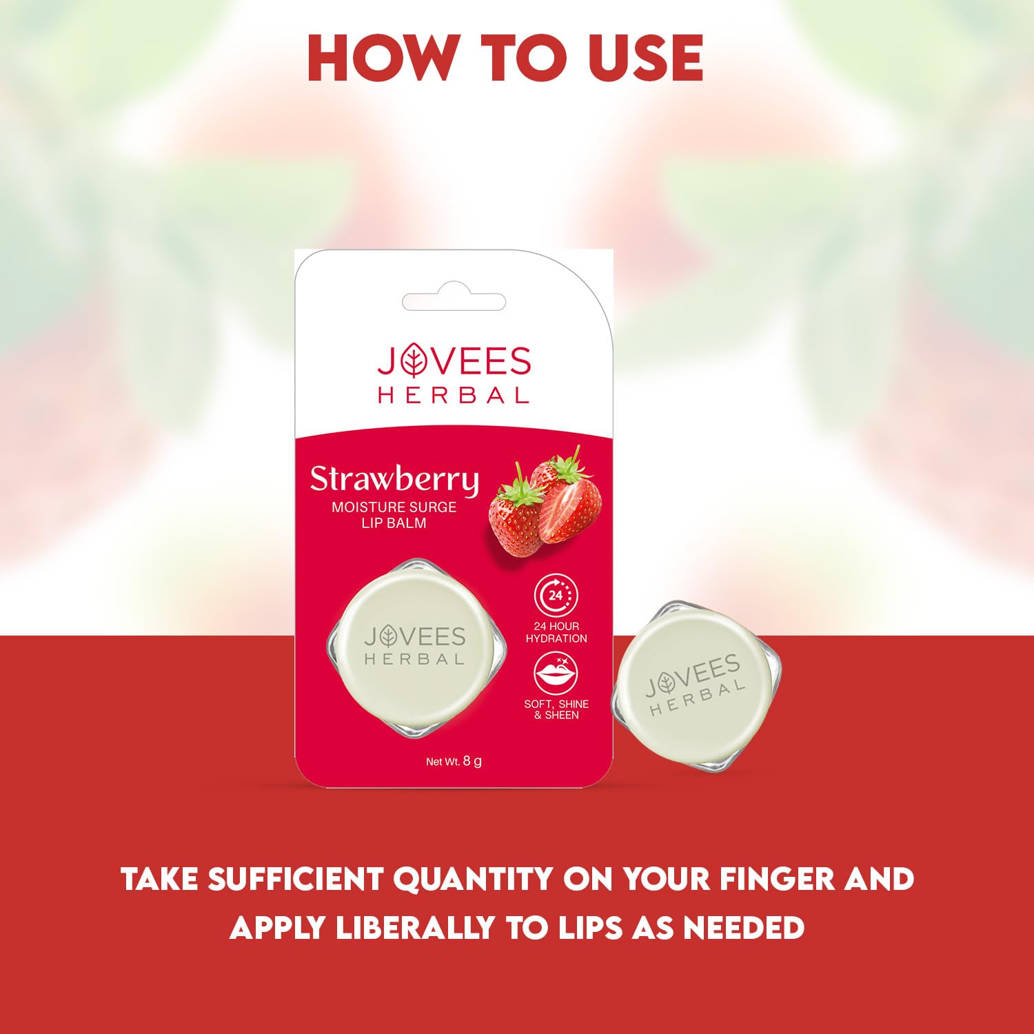 Jovees Herbal Strawberry Moisture Surge Lip Balm | 24 Hour Hydration | Rejuvenates Dry and Chapped Lips | Gives Soft & Shiny Lips 8g  from JOVEES