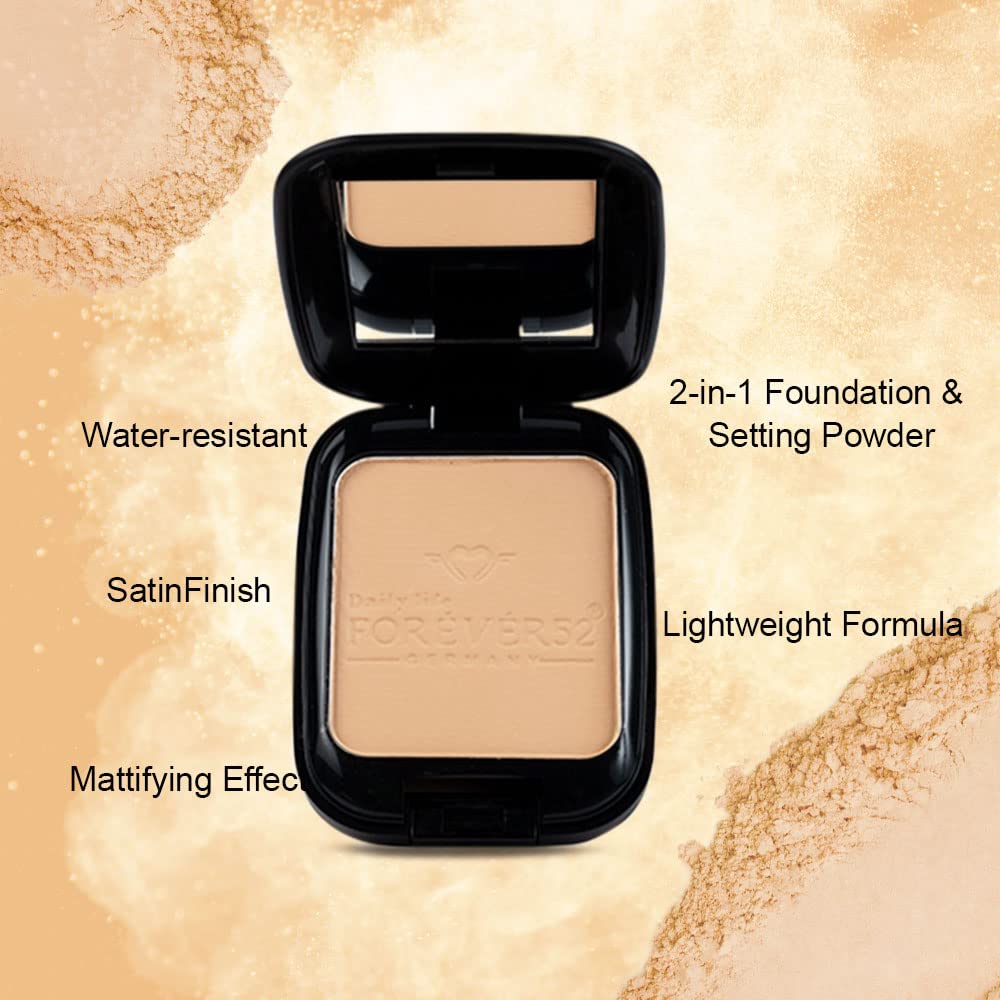 Forever52 Daily Dual Wet And Dry Full- Coverage Natural Compact With Sponge And Mirror For All Skin Types (12G, Honey)  from Forever52