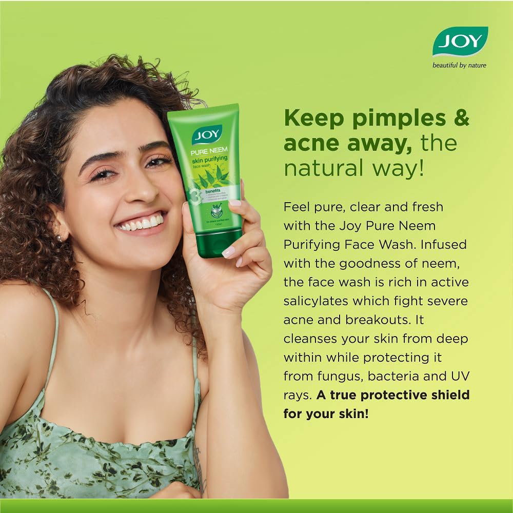 Joy Natural Skin Purifying Neem Face Wash for Acne & Pimples (2X100ml) | Removes Impurities & Reveals Natural Glow | For All Skin Types, Men & Women  from JOY