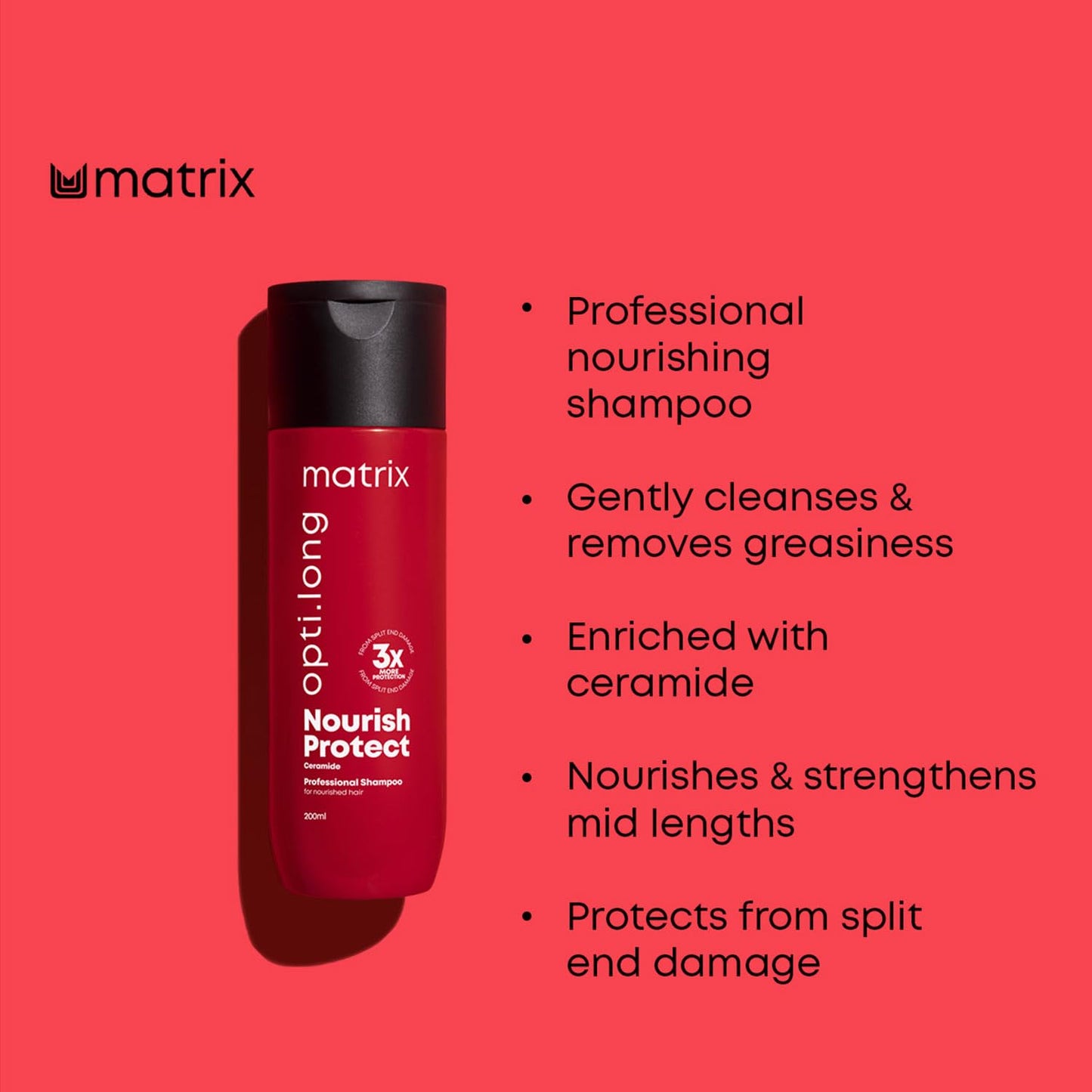 MATRIX Opti Long Professional Shampoo |For healthy, long hair with nourished lengths and split ends protection | With Ceramide | For Long hair | Paraben Free - 200ml  from Matrix