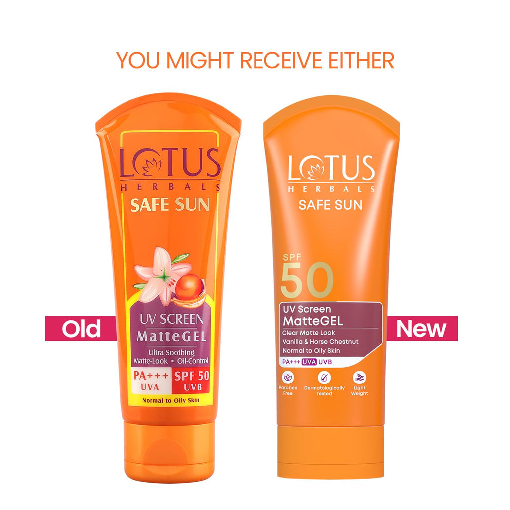 Lotus Herbals Safe Sun UV Screen Matte Gel Sunscreen SPF 50 PA+++ | In Vivo Tested | Broad Spectrum UV Protection | Matte Finish | No White Cast | Normal to Oily Skin | For Women and Men | Paraben & Cruelty Free | 100g