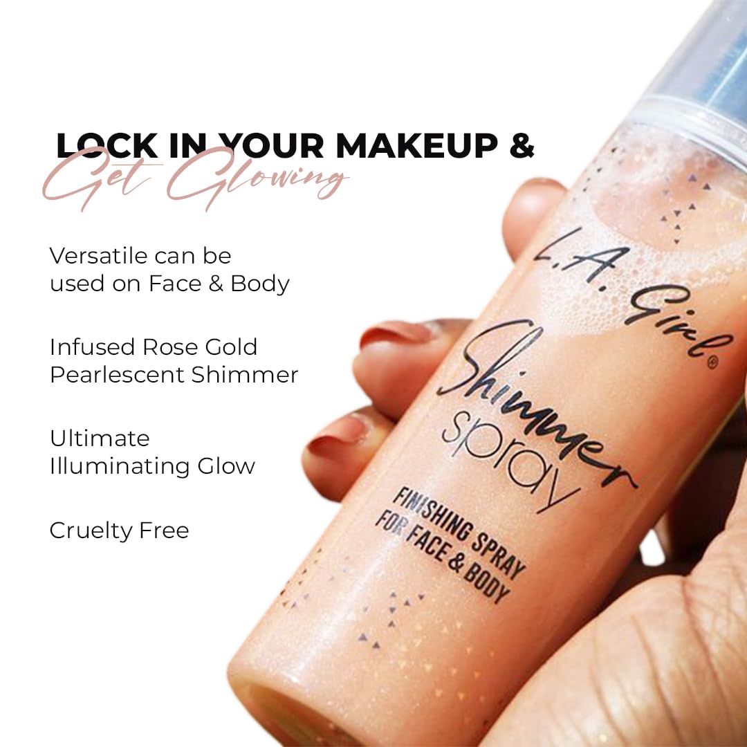 L.A GIRL Women Rose Gold Shimmer Finishing Spray For Face And Body,Brightening & Illuminating Glow,Infused With Pearlescent Shimmer,Specially Formulated For Glowing Skin,Setting Spray For Makeup-80Ml Finishing spray from L.A Girls