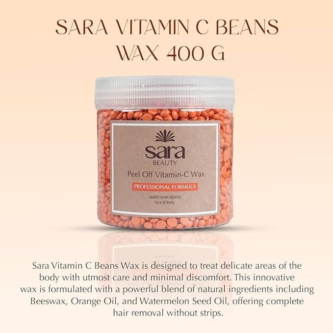 SARA Professional Peel Off Vitamin C Bean Wax | Perfect For Face & Body, 400gm body wax from SARA BEAUTY