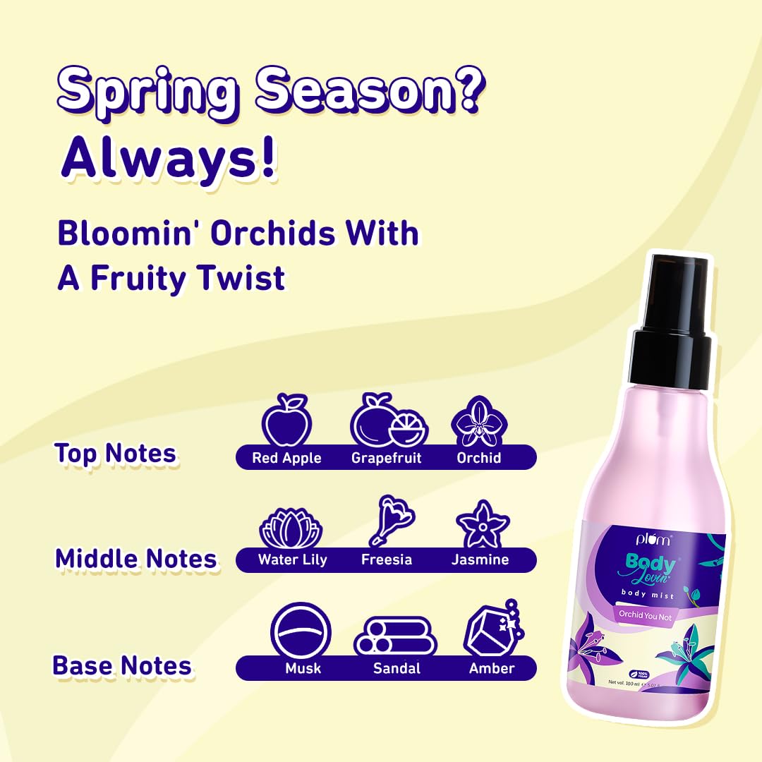 Plum BodyLovin' Orchid-You-Not Body Mist | Long Lasting Fresh Floral Fragrance For Women With Red Apple, Freesia & Musk | High On Fun | Travel-Friendly Perfume Body Spray 100 ml  from Plum
