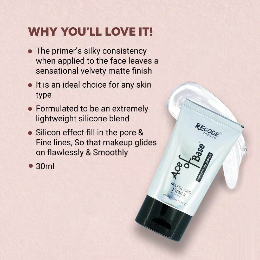 Recode Makeup Ace of Base Primer for Oily Skin & Dry Skin, Extremely Lightweight & Silky Smooth On Skin, Primer for Face Makeup, Face Primer for Women & Girls, For All Skin Types, 30ml  from recode