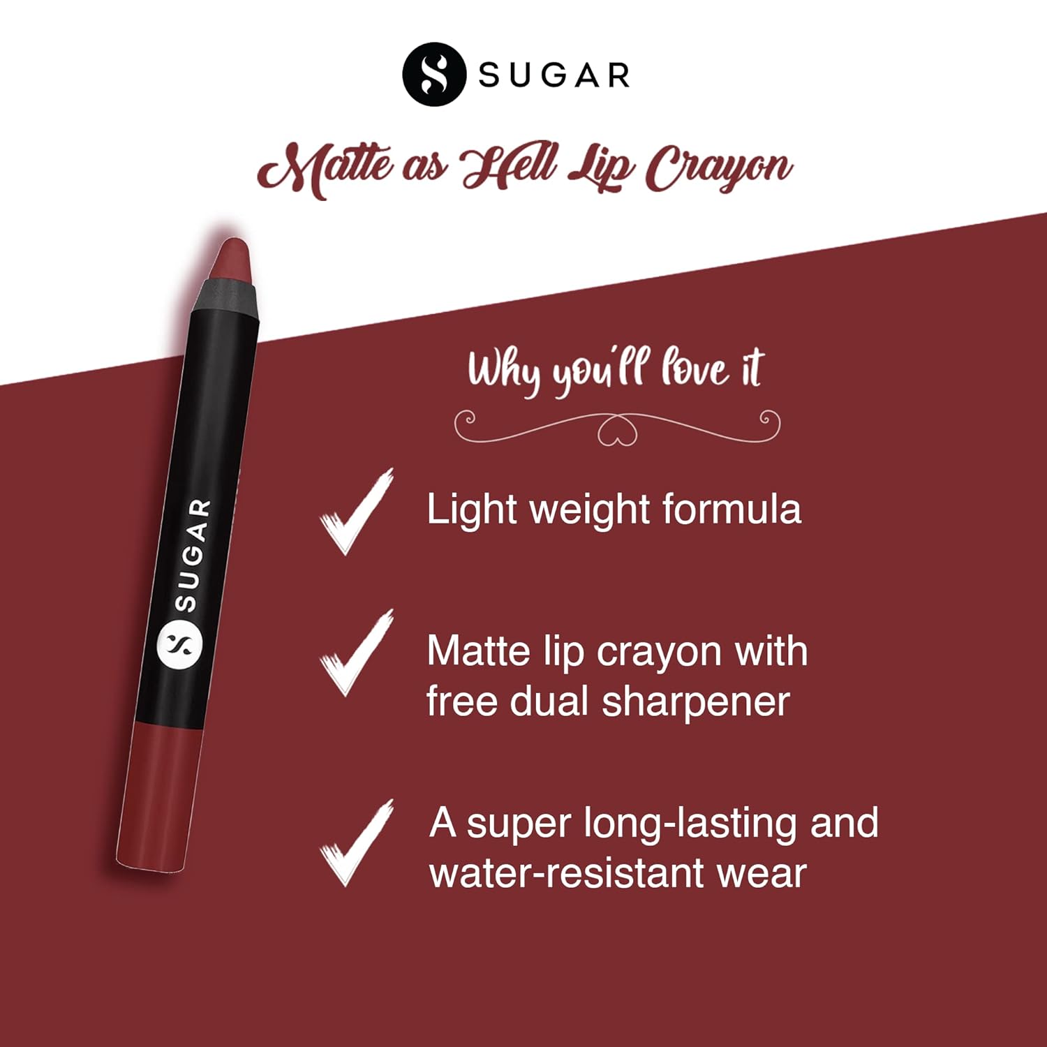 SUGAR Cosmetics Matte As Hell Mini Crayon Lipstick - 15 Stephanie Plum | Long Lasting Lipwear with Matte Finish, Cruelty-free and Paraben-free - 2.5 gm  from SUGAR Cosmetics