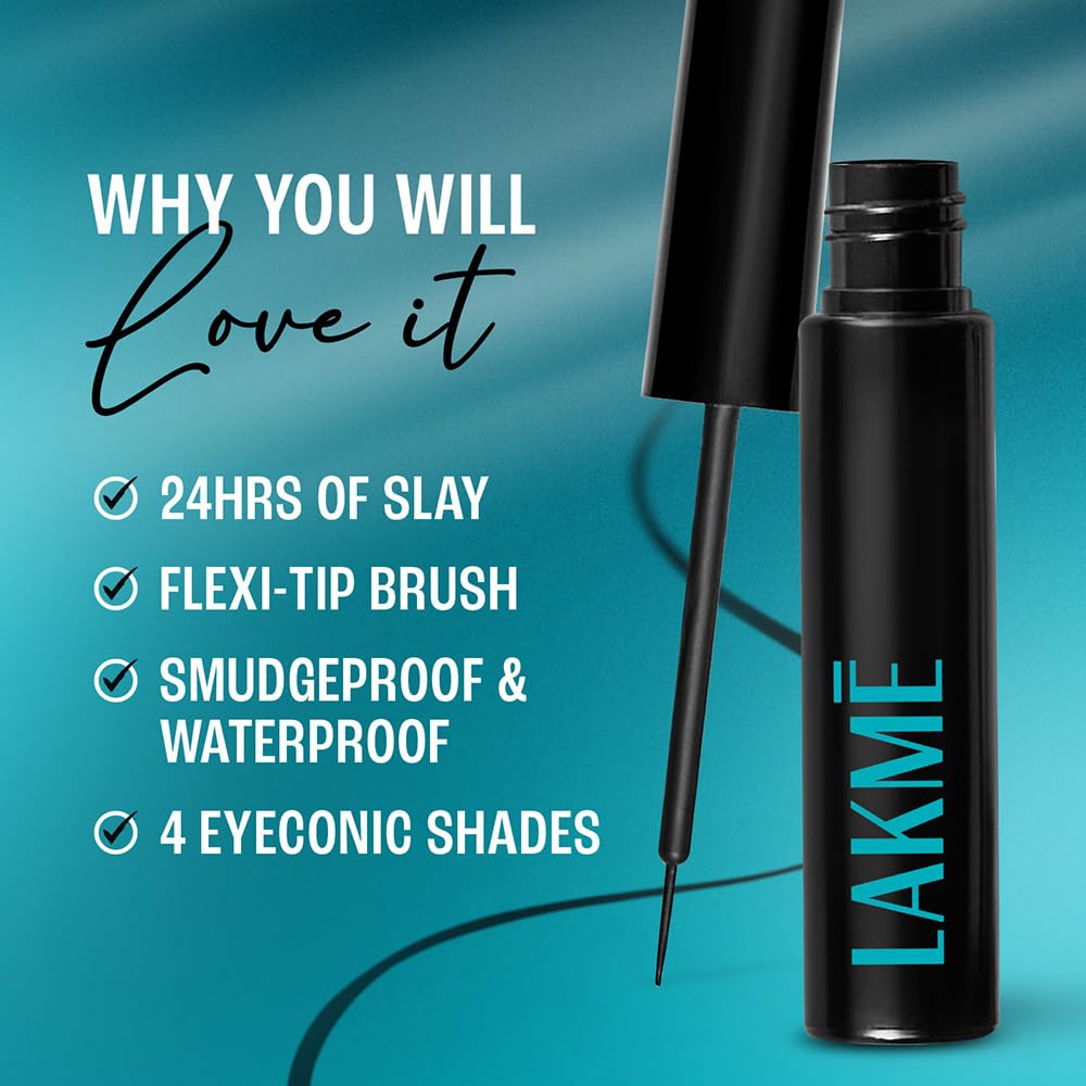 Lakme Eyeconic Liquid Eye Liner, Black, Long Lasting Matte Waterproof Liner - Smudge Proof, Transfer Proof Eye Makeup for 24 hrs, 4.5 ml  from LAKMÉ