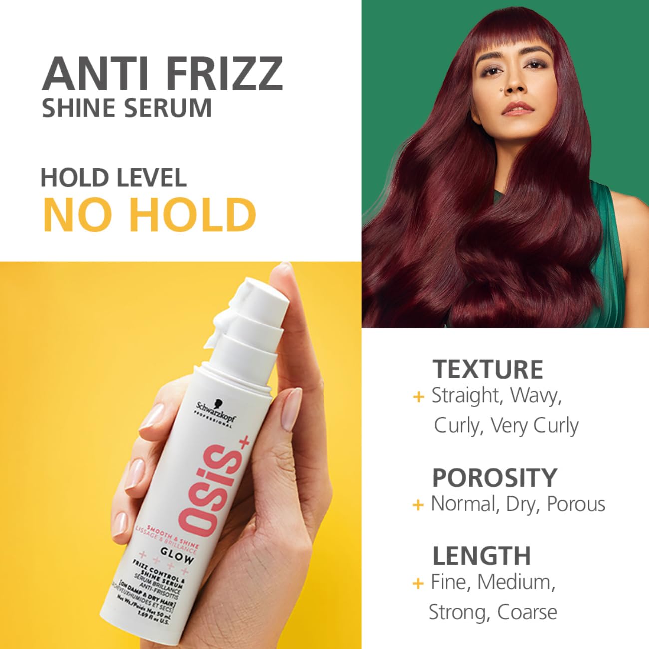 Schwarzkopf Professional OSiS+ Glow Anti-Frizz Shine Serum I for Frizz Reduction and Shine | Vegan | Leave-In Hair serum | Silicon free | 50ml  from OSiS+