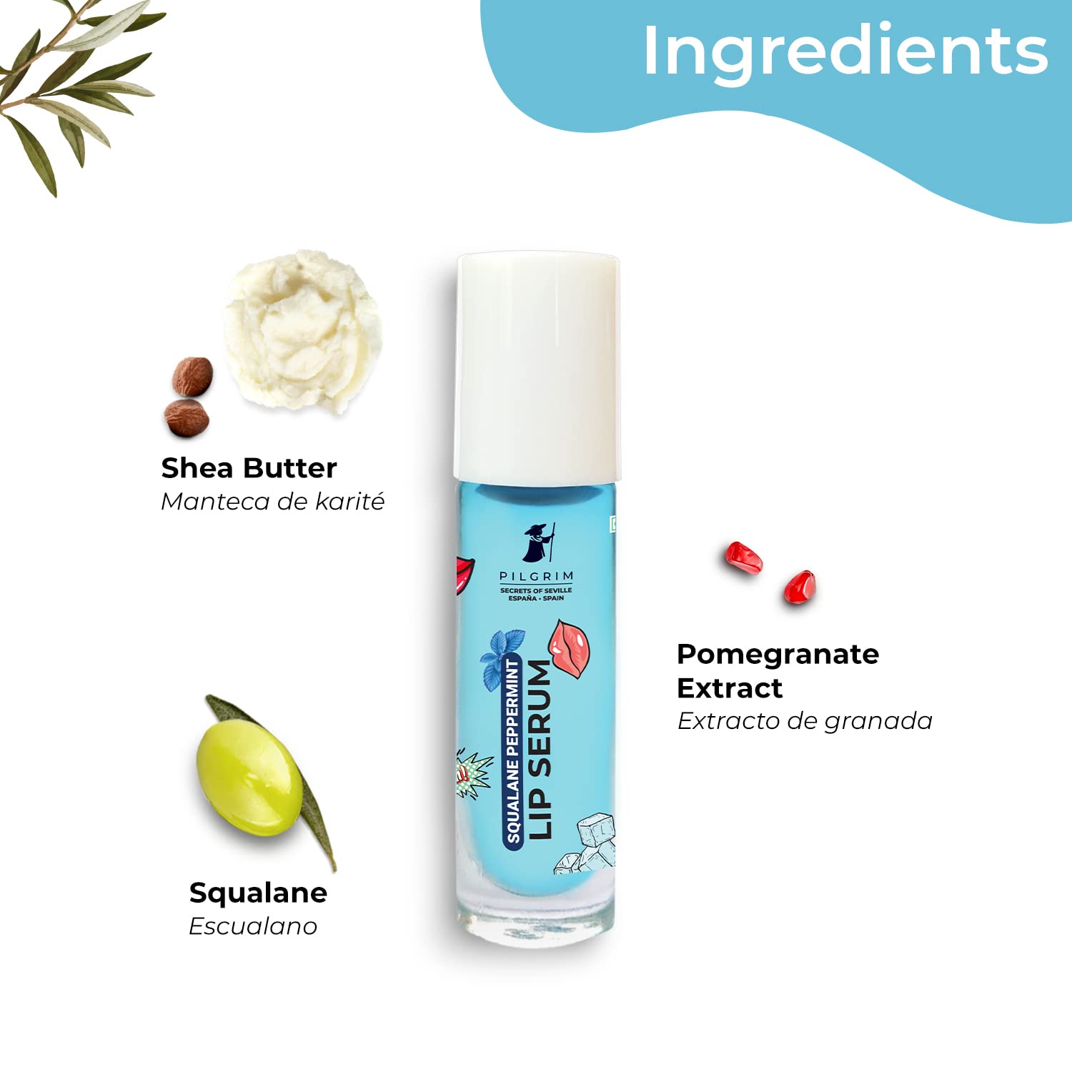 Pilgrim Spanish Squalane Lip Serum with roll-on for Visibly Plump Lips | Hydrating Lip serum for dark lips |Lip serum with Shea Butter & Pomegranate for plump & soft lips |Men & Women |6 ml lip serum from Pilgrim