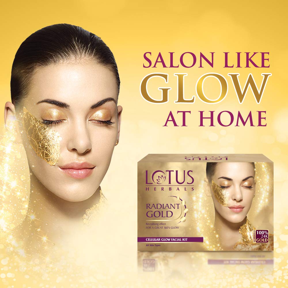 Lotus Herbals Radiant Gold Facial Kit For Instant Glow With 24K Pure Gold & Papaya,4 Easy Steps, (Multiple Use)170g (Pack of 1)  from Lotus