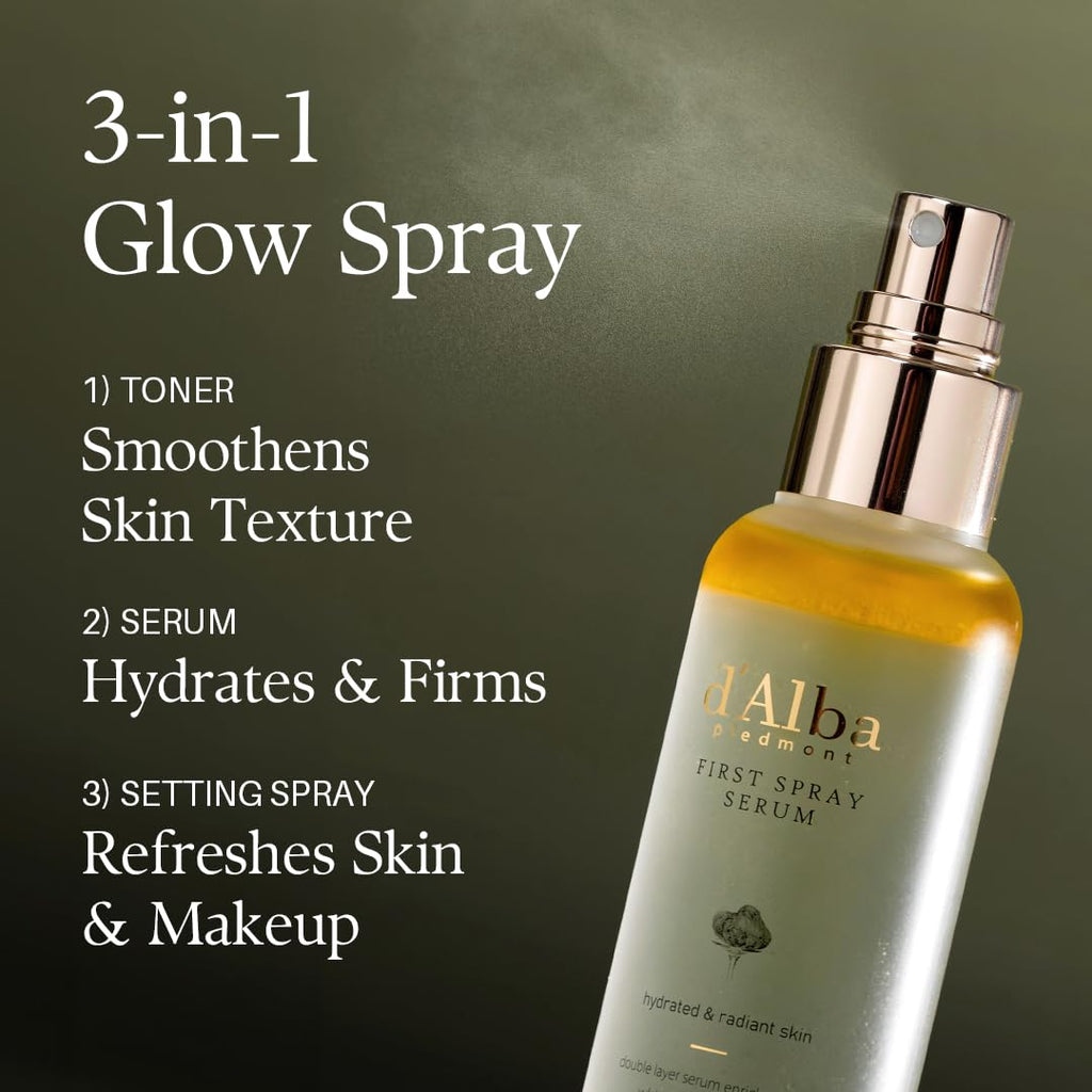 d'alba Piedmont Italian White Truffle Spray Serum, Vegan Skin Care, Hydrating Face Moisturizer, Glow Serum for Radiant Skin, Non Comedogenic, All In One Mist, Korean Skin Care (3.38 fl oz/100ml)