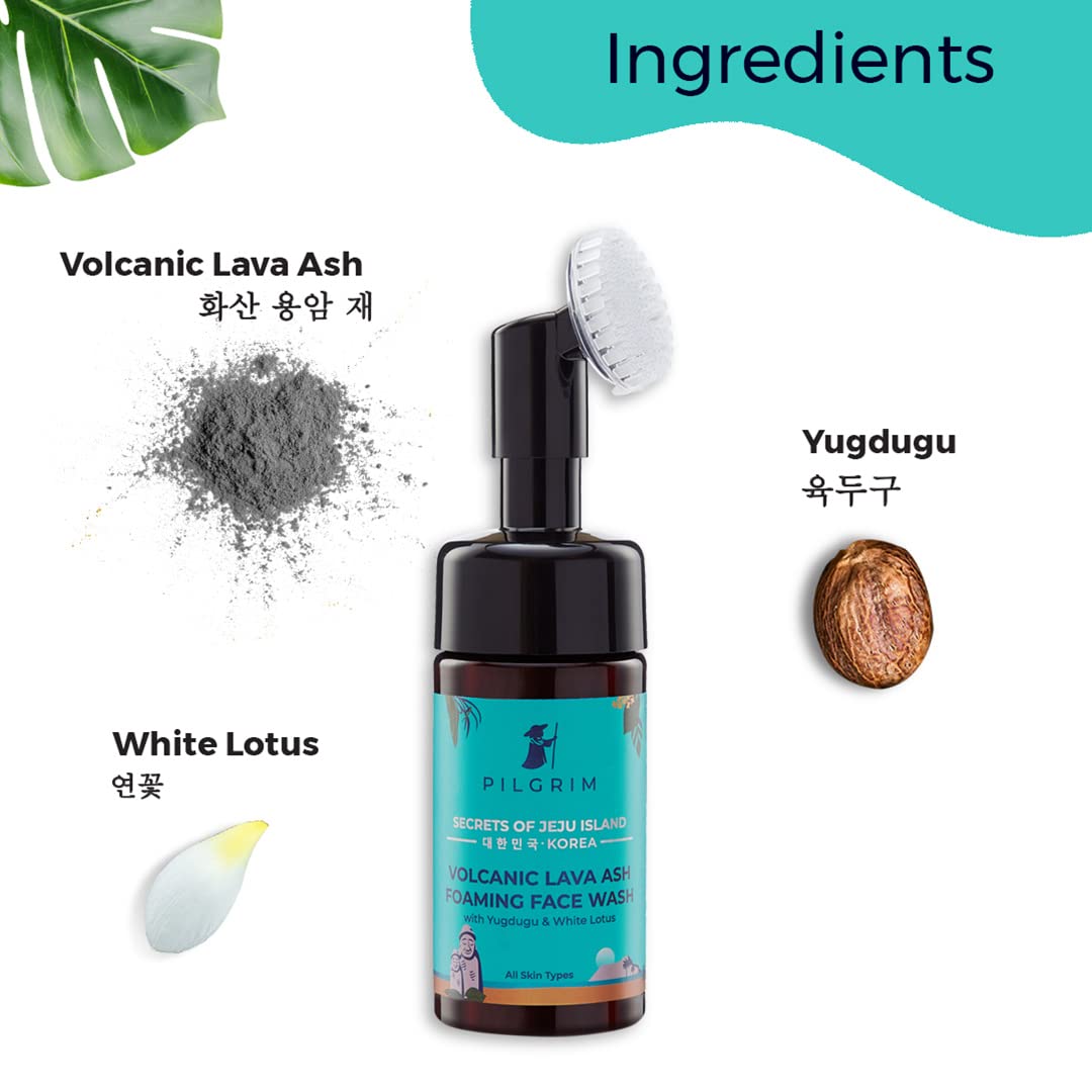 Pilgrim Korean Volcanic Lava Ash Foaming Face Wash with Built In Brush for Deep Cleansing | Korean Skin Care Products | 100% Safe on All Skin Types | For Men & Women | SLS & Paraben Free | 120 ml face Wash from Pilgrim