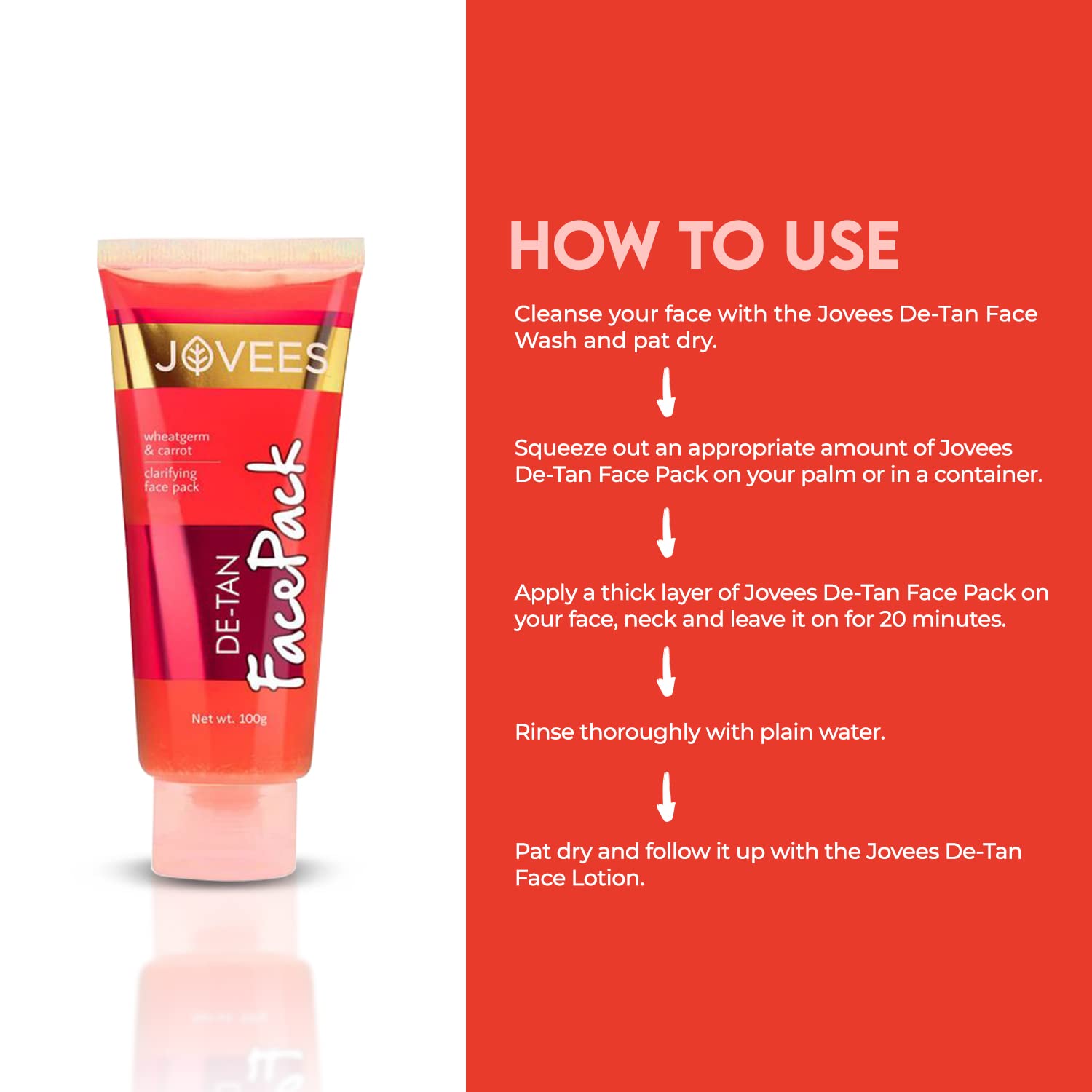 Jovees Herbal De-Tan Face Pack | Contains Wheat Germ and Carrot | For Tan Removal and Skin Revitalization | Bright and Glowing Skin | 100% Herbal | Paraben And Alcohol Free | 100gm  from JOVEES