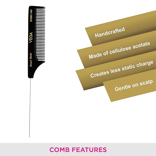Vega Tail Hair Comb (India's No.1* Hair Comb Brand)with Steel Pin For Women, (HMBC-304) Vega Tail Hair Comb from vega