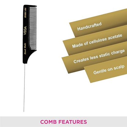 Vega Tail Hair Comb (India's No.1* Hair Comb Brand)with Steel Pin For Women, (HMBC-304) Vega Tail Hair Comb from vega