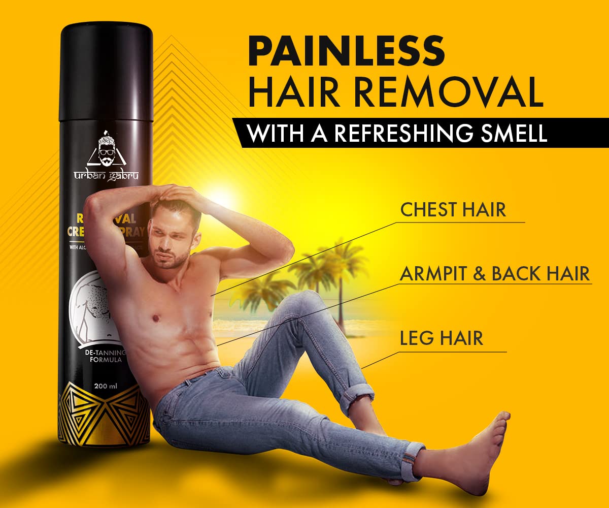 urbangabru Men Hair Removal Cream Spray|Painless Body Hair Removal Spray For Chest, Back, Legs & Under Arms (200 Ml) (Hair Removal Cream Spray - 200Ml)  from urbangabru