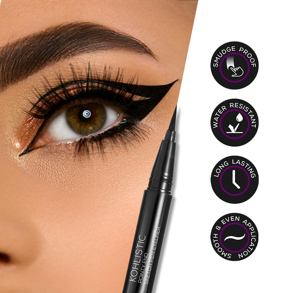 RENEE Pointy End Sketch Pen Smudge Proof Eyeliner - Matte Finish, Light Weight, Water Resistant, Long Stay Highly Pigmented with One Stroke Application Formula - Black