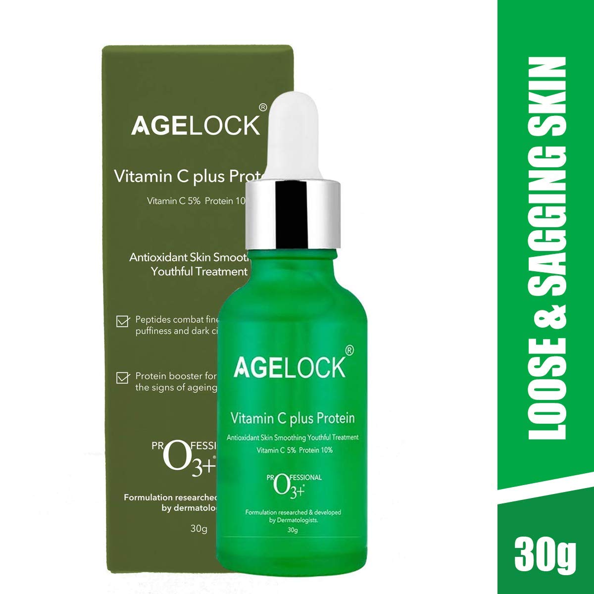 O3+ Agelock Vitamin C Protein Serum Antioxidant Anti-ageing Fine Lines & Wrinkle Removal Skin Smoothing for All Skin Types, 30g  from O3+