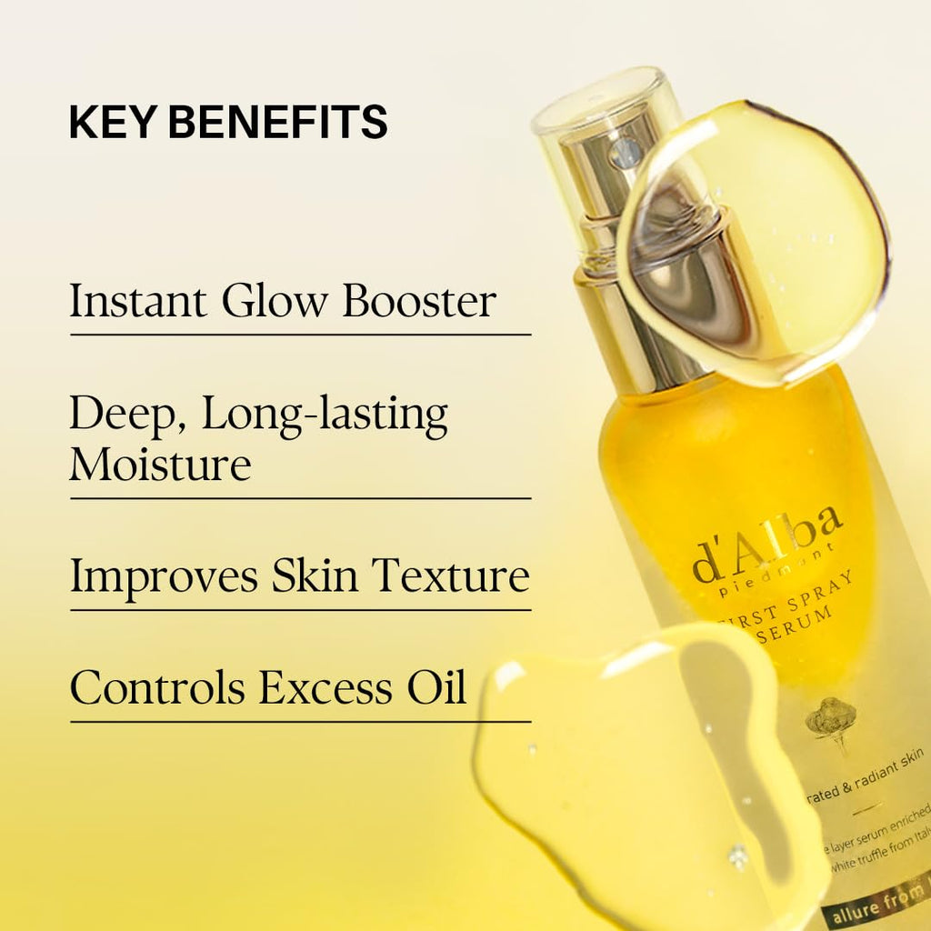 d'alba Piedmont Italian White Truffle Spray Serum, Vegan Skin Care, Hydrating Face Moisturizer, Glow Serum for Radiant Skin, Non Comedogenic, All In One Mist, Korean Skin Care (3.38 fl oz/100ml)
