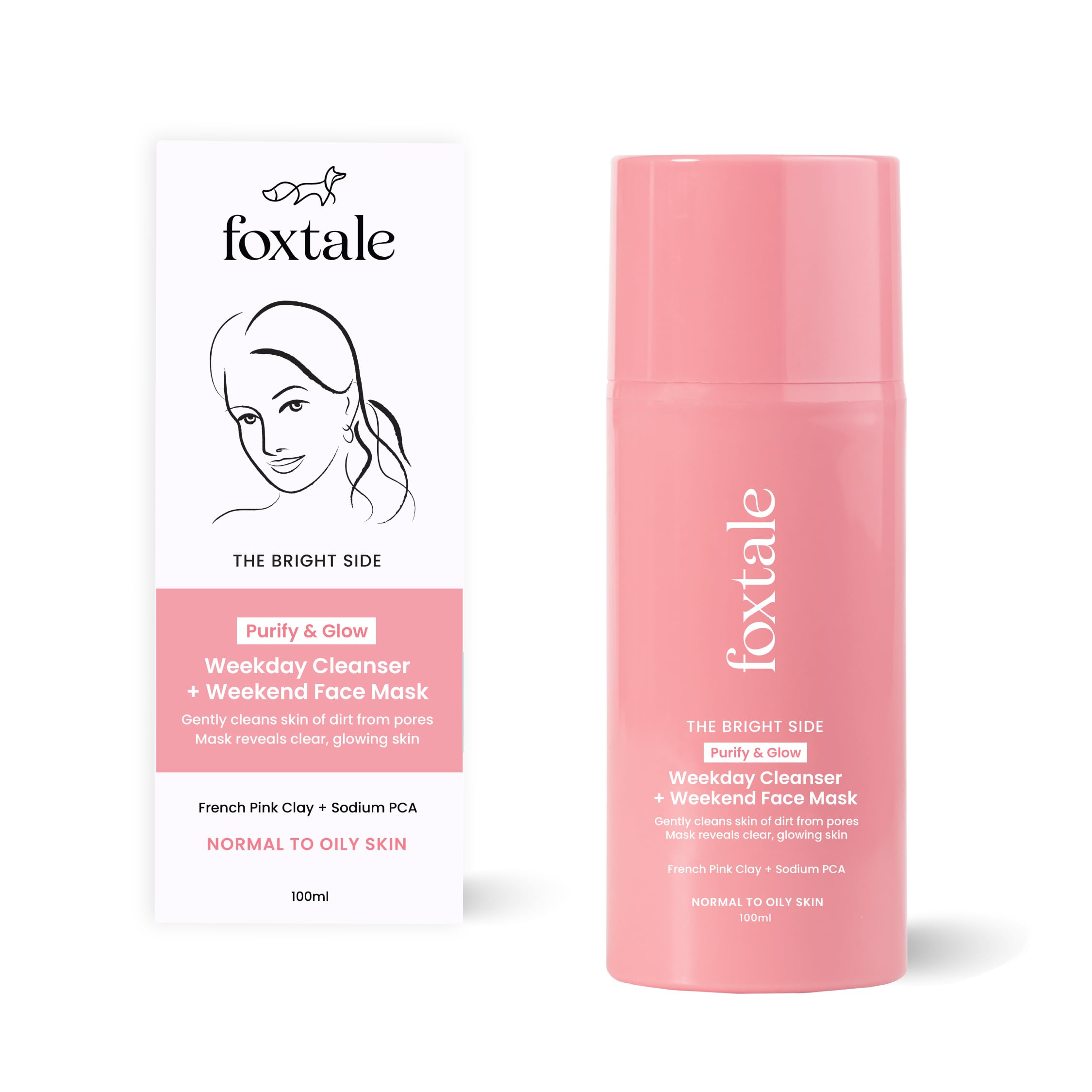 Foxtale Purify & Glow Cleanser + Clay Mask - Deep Cleanses Pores, Exfoliating Glow Facial, Instantly Gives Bright Skin, For Normal, Oily and Combination Skin, Men & Women - 100ml  from FoxTale