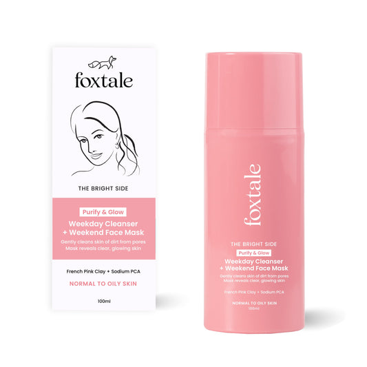 Foxtale Purify & Glow Cleanser + Clay Mask - Deep Cleanses Pores, Exfoliating Glow Facial, Instantly Gives Bright Skin, For Normal, Oily and Combination Skin, Men & Women - 100ml  from FoxTale