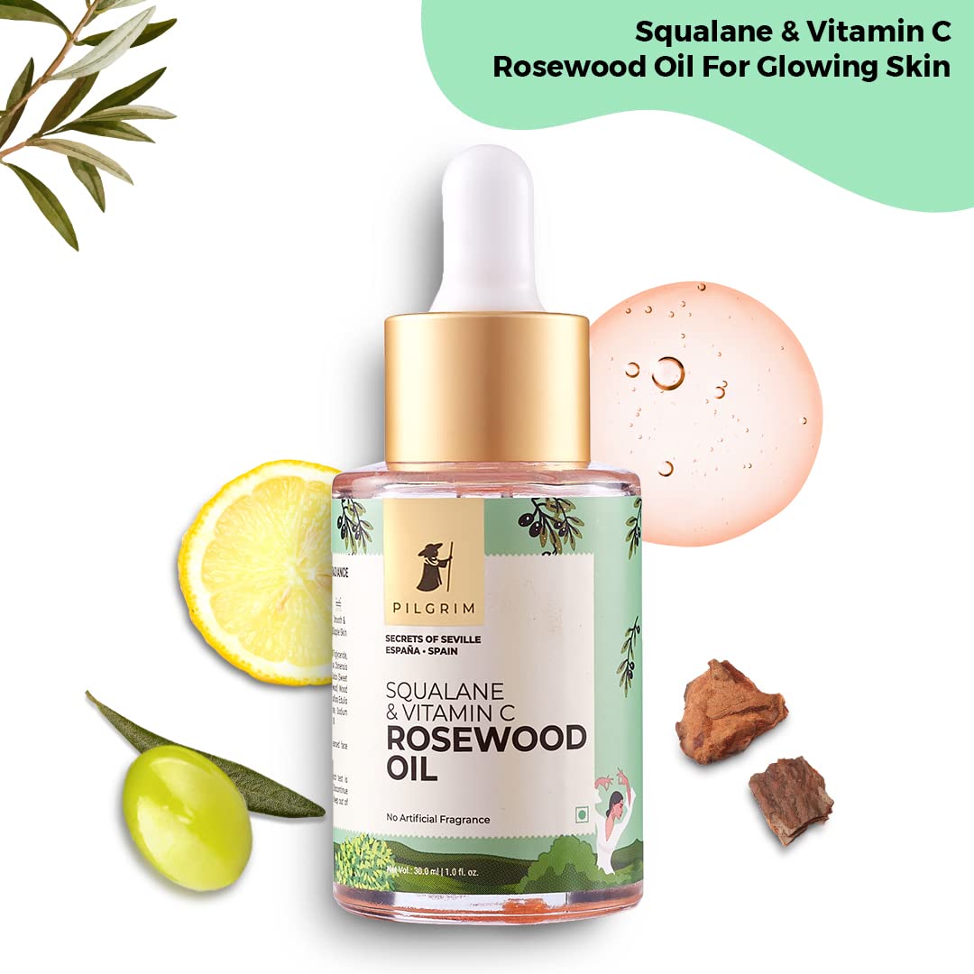 Pilgrim Squalane (Plant) & Vitamin C Face Serum (Oil based) with rosewood oil | Vitamin C face serum | Face oil for glowing skin | Non-greasy & Non-comedogenic | All skin types | Women & Men| 30 ml  from Pilgrim