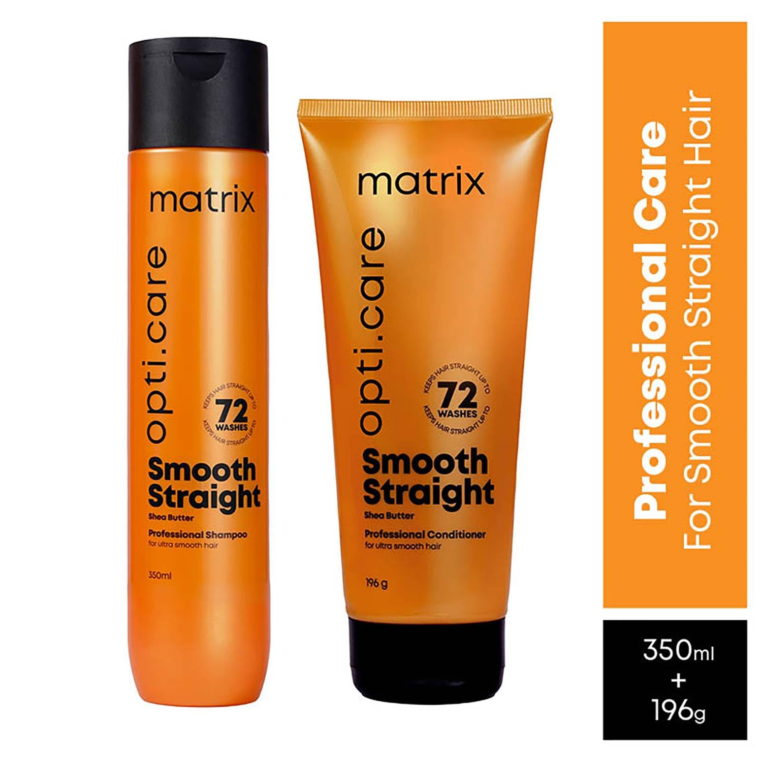 Matrix Opti.Care Professional Shampoo and Conditioner Combo for Salon Smooth Straight Hair | Control Frizzy Hair for up to 4 Days | With Shea Butter | No Added Parabens (350 ml + 196 g)  from Matrix