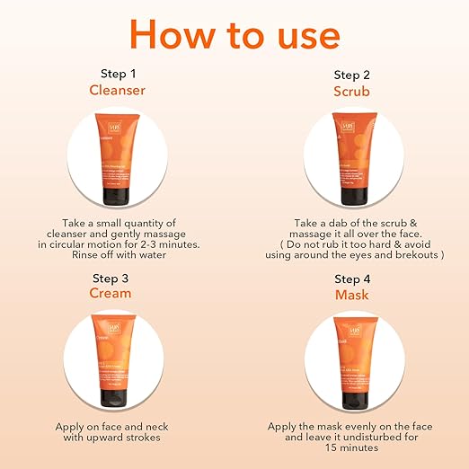 Sara 4-Step Fruit  Orange Facial Kit Perfect Glow Booster & Prevent Acne | All In 1- Cleanser, Scrub, Cream And Mask | All Skin Types | Perfect For Men & Women cleanser from SARA BEAUTY