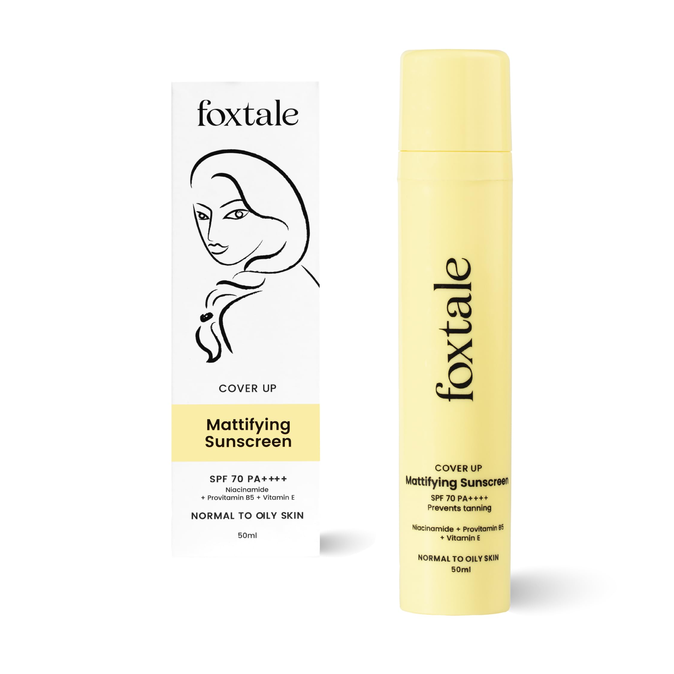 Foxtale Niacinamide Matte Sunscreen SPF 70+ PA++++ | No White Cast | Non Greasy | Prevents Tanning | UVA/UVB Protection | Lightweight | Men & Women | For Normal to Oily Skin | 50 ml  from FoxTale