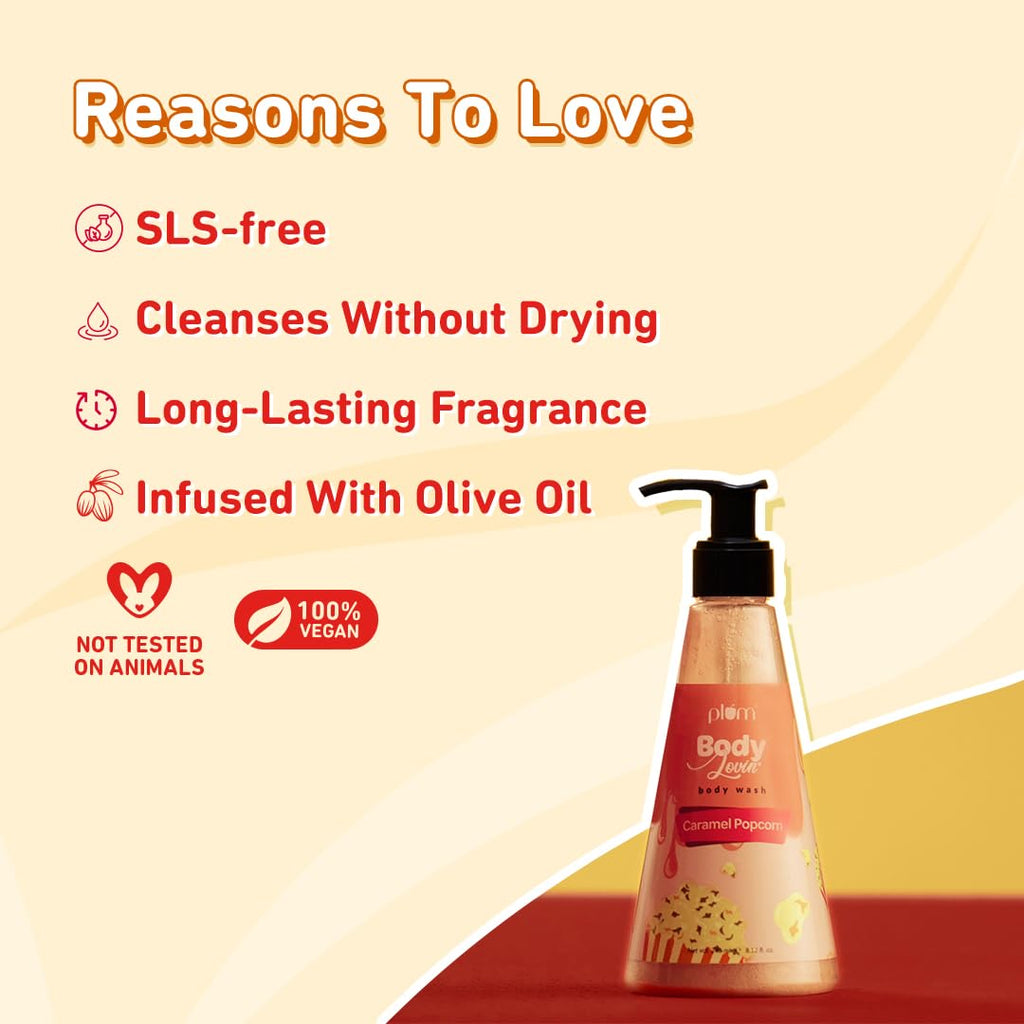 Plum BodyLovin' Caramel Popcorn Body Wash | SLS-Free Body Wash For Women | Long Lasting Warm Caramel Fragrance | Aloe-Infused Nourishing Body Cleanser For Soft & Smooth Skin (240 ml)  from Plum
