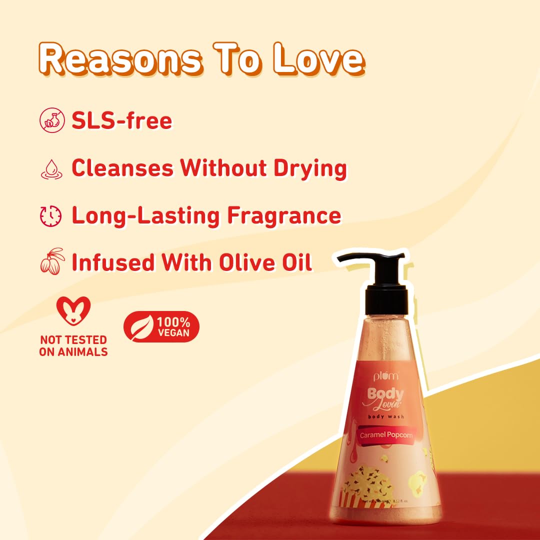 Plum BodyLovin' Caramel Popcorn Body Wash | SLS-Free Body Wash For Women | Long Lasting Warm Caramel Fragrance | Aloe-Infused Nourishing Body Cleanser For Soft & Smooth Skin (240 ml)  from Plum
