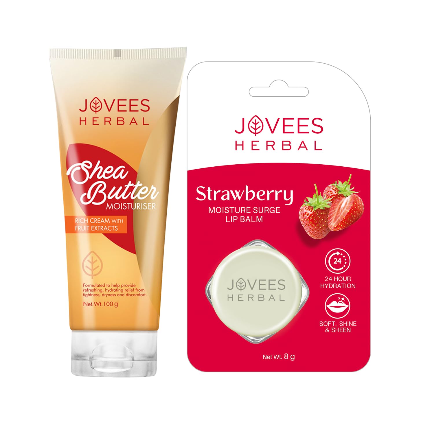 Jovees Herbal Shea Butter Moisturizer For Reduces Skin Inflammation & Restores Hydration And Strawberry Moisture Surge Lip Balm | 24-Hour Hydration | Gives Soft & Shiny Lips  from JOVEES