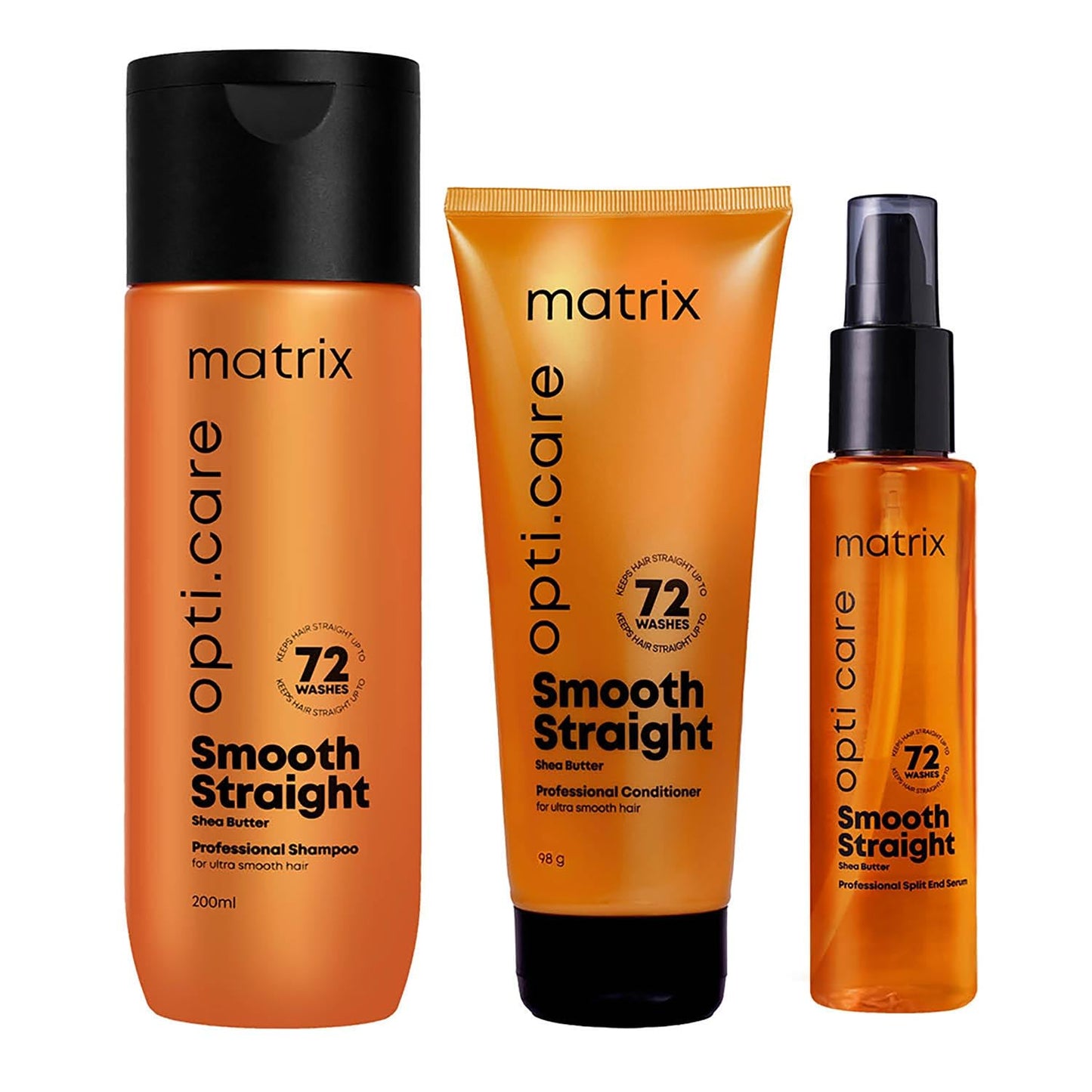 Matrix Opti.Care Professional Shampoo + Conditioner + Serum Combo for Salon Smooth Straight Hair | Control Frizzy Hair for up to 4 Days | With Shea Butter | No Added Parabens (200 ml + 98 g + 100 ml )  from Matrix